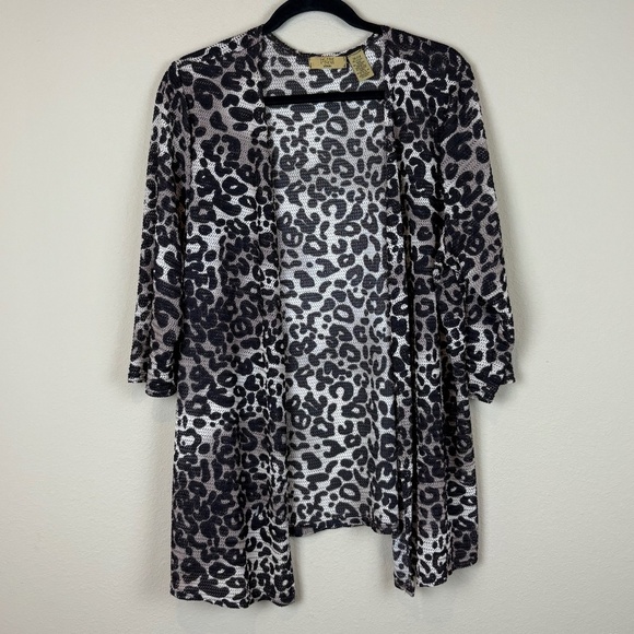Valerie Stevens Brown Leopard Animal Print Knit Stretch Open Front Cardigan - Picture 1 of 12